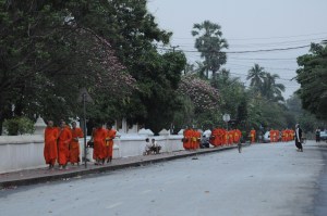 Monks collecting alms in Luang Prabang